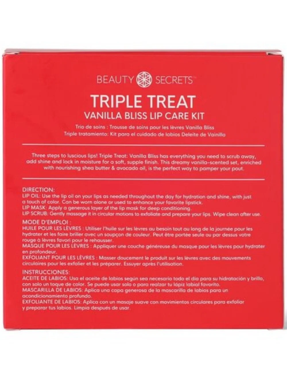Beauty Secrets Triple Treat Vanilla Bliss Lip Care Kit With Lip Oil Mask & Scrub